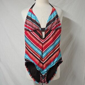 Mossimo Striped Halter One-Piece Swimsuit Medium